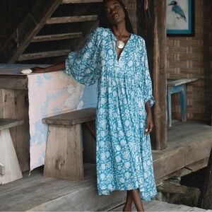 NWT Daughters of India Kyra Midi Dress Ocean Blue Women's- M